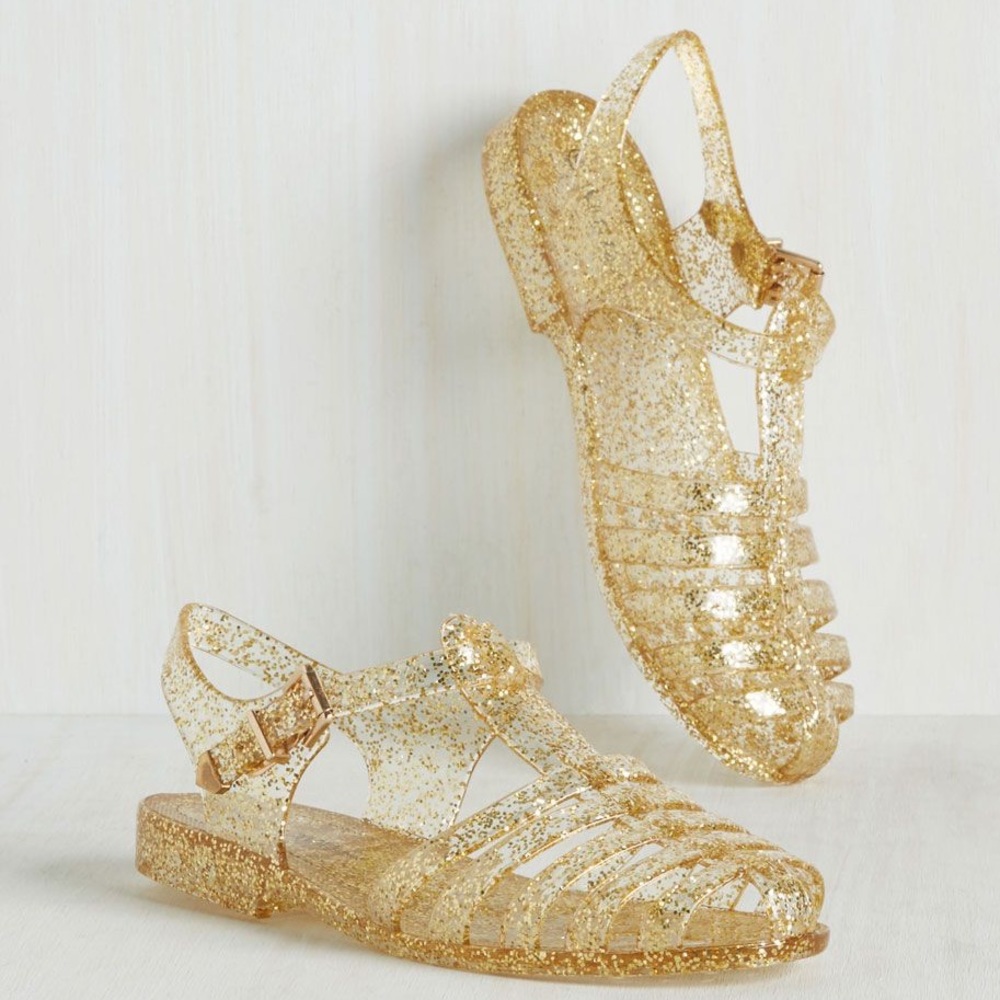 Gold Glitter Jelly Sandals (new in box)